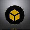 Black Military Grenade Featuring Yellow Cube Logo On Shiny Tactical Surface