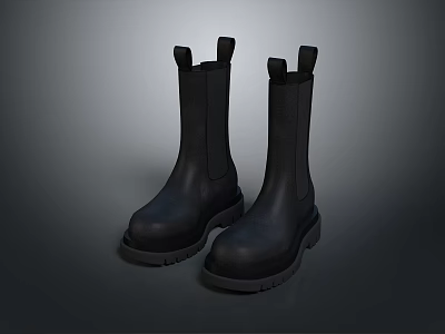 Black Leather Knee High Boots With Durable Sole And Fashionable Design For Daily Use 3d model