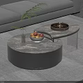 Round Coffee Table With Marble Top Fruit Bowl Green Plant Tray In Modern Living Room