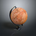 Orange Globe With Detailed World Map On Black Metal Stand Square Base