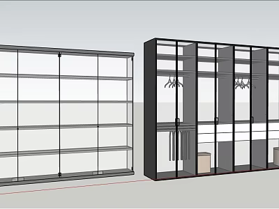 Modern Wardrobe Design With Glass Doors Multiple Shelves And Hanging Rods 3d model
