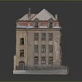 European Style Multi Story Building Model With Pink Roof Yellow Walls And Chimney