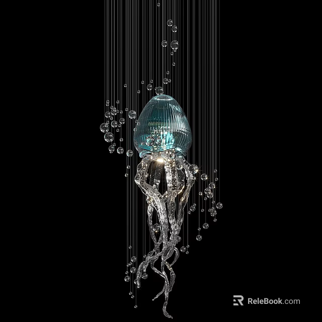 Elegant Intricate Modern Chandelier With Glass Globe And Hanging Crystal Beads 3d model 