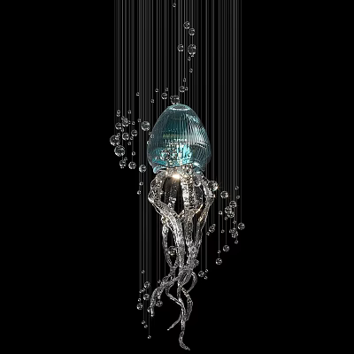 Elegant Intricate Modern Chandelier With Glass Globe And Hanging Crystal Beads 3d model
