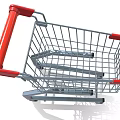 Durable Commercial Shopping Cart With Metal Frame Red Handles Bottom Shelf And Wheels