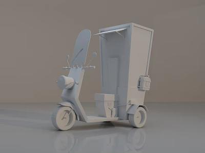 Electric Delivery Scooter With Canopy And Storage Box For Urban Services 3d model