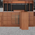 Brown Wooden Sideboard With Upper Cabinets Black Perforated Back Panel And Lower Drawers