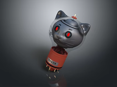 Robot Cat With Silver Head Transparent Dome Red Eyes Red Cylindrical Body And ATOM 3d model