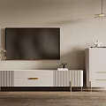 Modern White TV Stand With Gold Accents And Storage Cabinet In Living Room