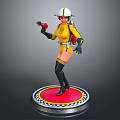 Game Movie Character In Yellow Bodysuit With White Helmet Red Weapon On Red Checkered Base