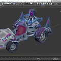 Futuristic Custom Car With Purple Pink Accents Red Seat Metal Frame And Ornamental Top