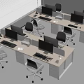 Modern Office Desks With Multiple Workstations Computer Monitors Keyboards And Ergonomic Chairs 3d model