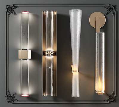 Modern Wall Sconces With Metal Frames And Glass Shades In Contemporary Styles 3d model
