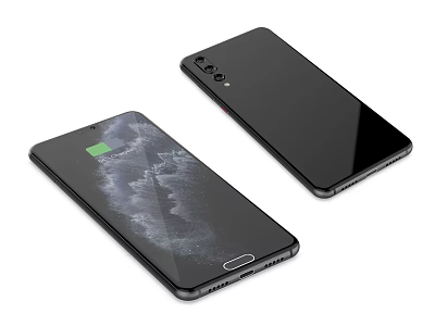 Modern Black Smartphones With Charging Screen Ocean Wave Wallpaper And Rear Camera Module 3d model