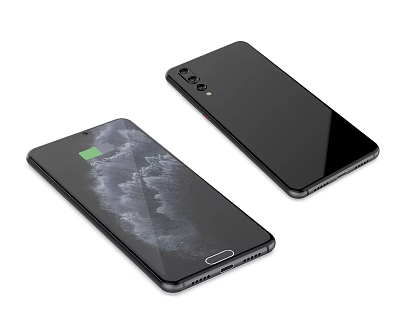 Modern Black Smartphones With Charging Screen Ocean Wave Wallpaper And Rear Camera Module 3d model