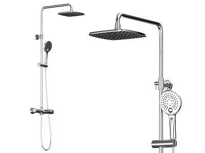 Modern Shower Set With Rainfall Head Handheld Sprayer Adjustable Arm And Control Knob 3d model