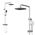Modern Shower Set With Rainfall Head Handheld Sprayer Adjustable Arm And Control Knob