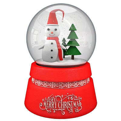 Festive Christmas Decorative Ornament Set With Snow Globe Snowman Christmas Tree And Red Base 3d model