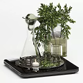 Elegant Decorative Ornament Set Featuring Green Vases Plants Books And Trays