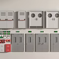 Gray Electrical Control Panels With Fire Extinguishers And Green Indicators 3d model