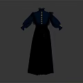 Vintage Blue High Collar Blouse With Yellow Buttons Ruffled Cuffs And Black Long Skirt
