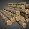 Stacked Natural Wooden Logs With Rough Surface And Round Cut Ends For Craft Use
