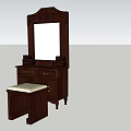 Traditional Dark Wooden Dressing Table With Large Mirror Drawers And Stool