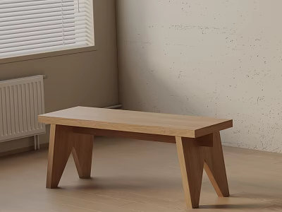 Modern Minimalist Wooden Sofa Bench in Indoor Room with Light Colored Wall and Wooden Floor 3d model