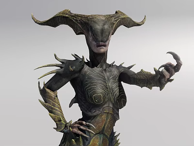 Mystical Female Creature in Spiked Armor with Horns and Clawed Hands on Hip 3d model
