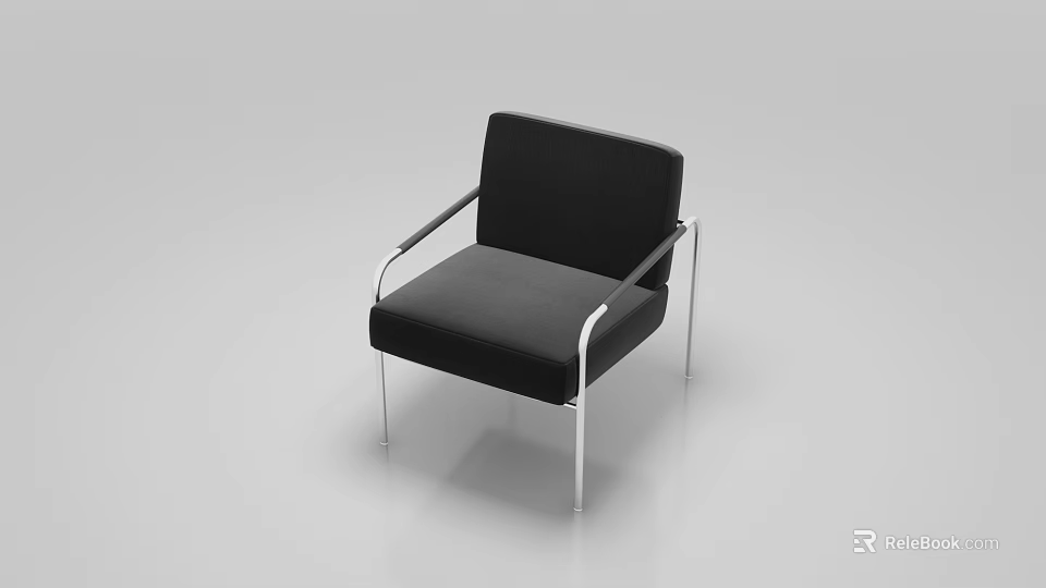 Modern Leisure Chair With Black Upholstered Seat And Backrest Metal Armrests And Sleek Legs 3d model 