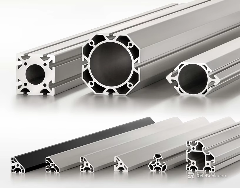 Aluminum Extrusion Profiles With Various Cross Section Designs And Structural Components 3d model 