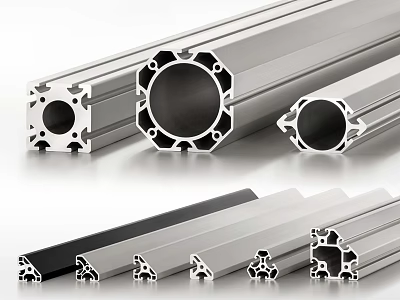 Aluminum Extrusion Profiles With Various Cross Section Designs And Structural Components 3d model