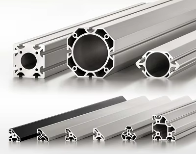 Aluminum Extrusion Profiles With Various Cross Section Designs And Structural Components 3d model