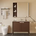 Modern Bathroom Interior With Wooden Vanity Mirror Toilet And Flowering Decorative Branch