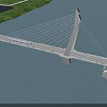 Modern Cable Stayed Bridge with Tall Pylon River Train and Pedestrian Walkway 3d model