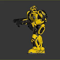 Yellow Sci Fi Robot Character With Blue Eyes And Mechanical Design Standing Pose