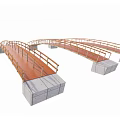Curved Bridge Structure With Wooden Railings And Concrete Bases Walkway Design