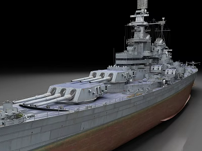 Large Warship With Main Gun Turrets Superstructure And Gray Hull 3d model