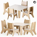 Modern Table and Chair Set with White Tabletop Light Wooden Chairs and White Seats