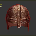 Ancient Warrior Helmet with Intricate Dragon Creature Carvings and Metallic Ornate Design