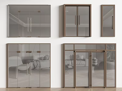 Modern Double Doors With Glass Panels And Metal Frames For Interior Spaces 3d model