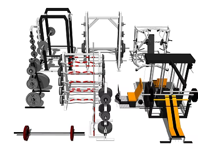 Fitness Equipment Collection Featuring Barbells Dumbbells Weight Racks Training Benches And Machines 3d model