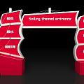Sailing Themed Event Entrance With Red Decorative Structure And Sailboat Design