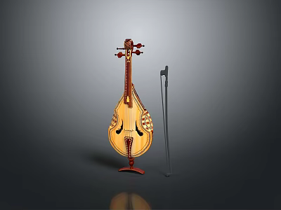 Traditional Chinese Pipa String Instrument With Wooden Stand Decorative Carved Design And Musical Equipment 3d model