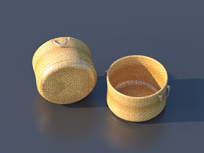Woven Straw Storage Baskets With Lid And Handles For Home Organizing 3d model