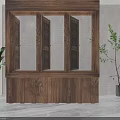 Wooden Three Panel Casement Window Interior With Natural Wooden Frame And Indoor Plant
