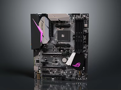 ASUS Computer Motherboard With Black And Pink Design And Various Components 3d model