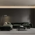 Modern Living Room Interior With Large Sectional Sofa Floor Lamp Coffee Table Green Plant And Rug