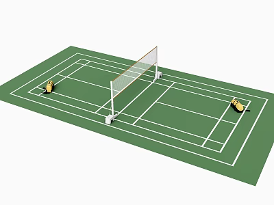 Green Badminton Court Surface With Net Shuttlecocks And White Boundary Lines For Fitness 3d model