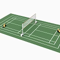 Green Badminton Court Surface With Net Shuttlecocks And White Boundary Lines For Fitness
